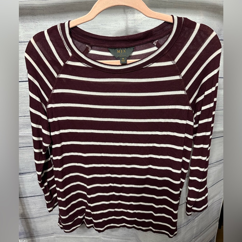 Mix Maroon and White Striped Long Sleeve Top Medium